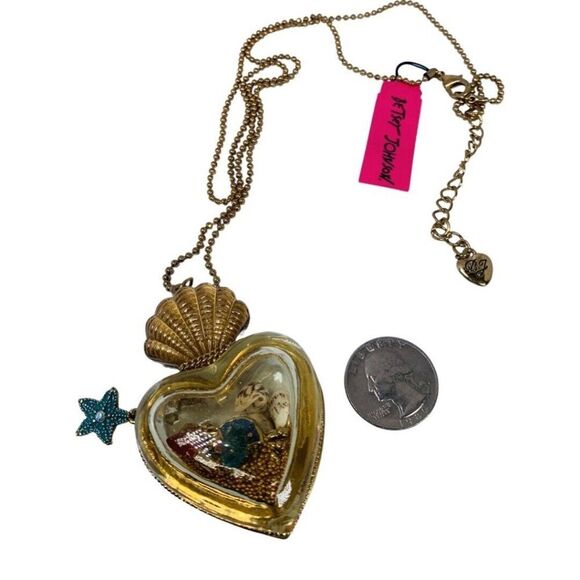 VTG Betsey Johnson Seashell Heart Bottle Icy Crystal Necklace 34" Mermaids Tail - Picture 4 of 11